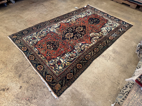 4.2x6.8 Antique Persian Sarouk Farahan - 1800s