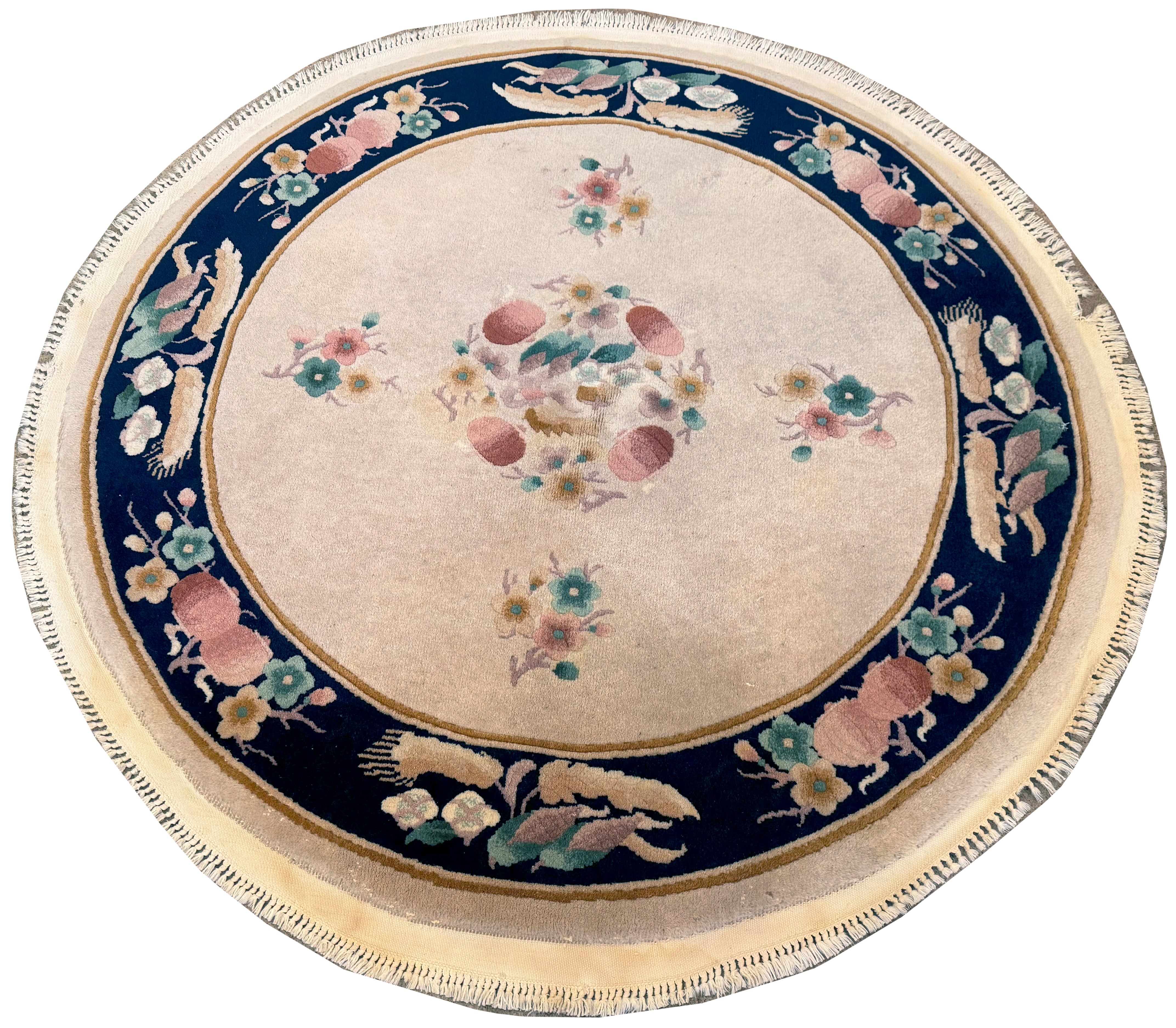 Super Chinese Rug 4' Vintage Super Chinese Round Wool Rug | Main Street Oriental Rugs